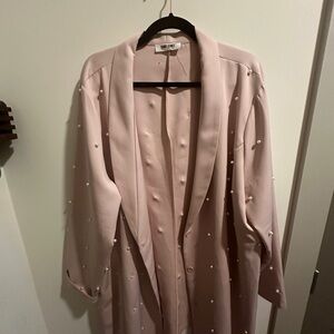 Pink blazer dress with pearl embellishments